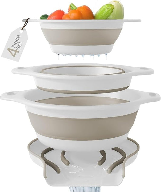 Collapsible Colanders with Self-Draining